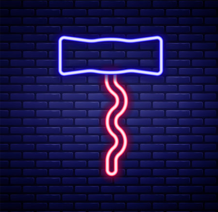Glowing neon line Wine corkscrew icon isolated on brick wall background. Colorful outline concept. Vectorのイラスト素材