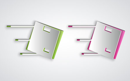 Paper cut Location with cardboard box icon isolated on grey background. Delivery services, logistic and transportation, distribution. Paper art style. Vectorのイラスト素材