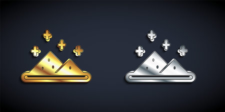 Gold and silver Magic powder icon isolated on black background. Long shadow style. Vectorのイラスト素材