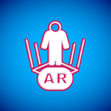 White Augmented reality AR icon isolated on blue background. Virtual futuristic wearable devices. Vectorのイラスト素材