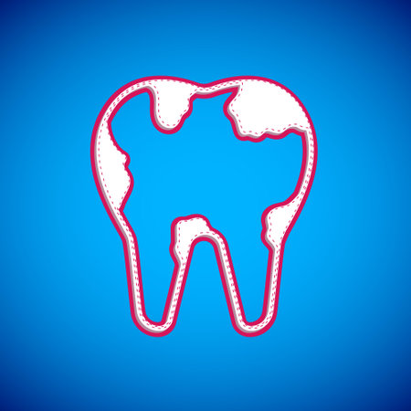 White Broken tooth icon isolated on blue background. Dental problem icon. Dental care symbol. Vectorのイラスト素材