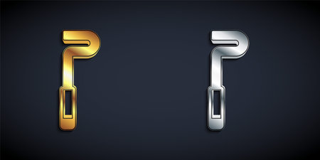 Gold and silver Fire poker icon isolated on black background. Long shadow style. Vectorのイラスト素材