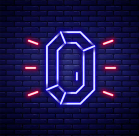 Glowing neon line Diamond icon isolated on brick wall background. Jewelry symbol. Gem stone. Colorful outline concept. Vectorのイラスト素材
