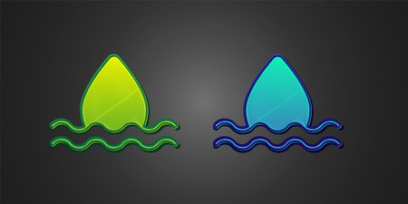 Green and blue Water drop icon isolated on black background. Vectorのイラスト素材