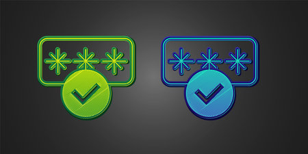Green and blue Password protection and safety access icon isolated on black background. Security, safety, protection, privacy concept. Vectorのイラスト素材