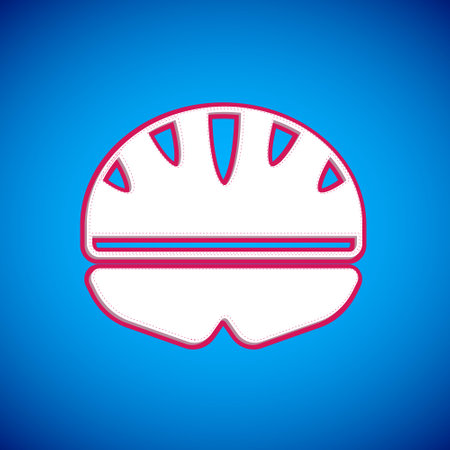 White Bicycle helmet icon isolated on blue background. Extreme sport. Sport equipment. Vectorのイラスト素材