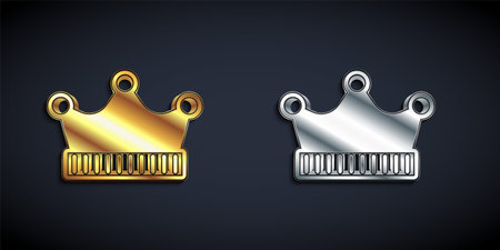 Gold and silver King crown icon isolated on black background. Long shadow style. Vectorのイラスト素材