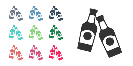 Black Beer bottle icon isolated on white background. Set icons colorful. Vectorのイラスト素材