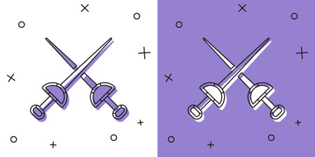 Set Fencing icon isolated on white and purple background. Sport equipment. Vectorのイラスト素材