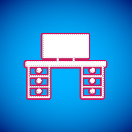 White Office desk icon isolated on blue background. Vectorのイラスト素材