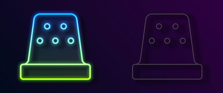 Glowing neon line Thimble for sewing icon isolated on black background. Vectorのイラスト素材