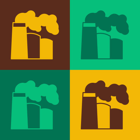 Pop art Oil and gas industrial factory building icon isolated on color background. Vectorのイラスト素材