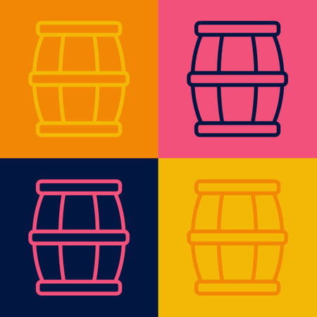 Pop art line Wooden barrel with honey icon isolated on color background. Vectorのイラスト素材
