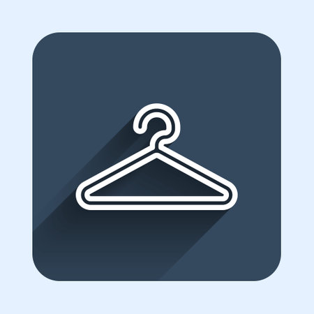 White line Hanger wardrobe icon isolated with long shadow background. Cloakroom icon. Clothes service symbol. Laundry hanger sign. Blue square button. Vectorのイラスト素材