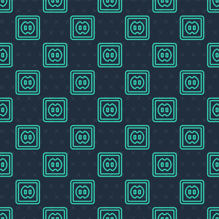 Green line Electrical outlet icon isolated seamless pattern on blue background. Power socket. Rosette symbol. Vectorのイラスト素材