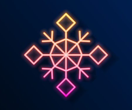 Glowing neon line Snowflake icon isolated on black background. Merry Christmas and Happy New Year. Vectorのイラスト素材