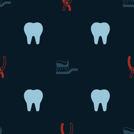 Set Dental pliers, Toothbrush with toothpaste and on seamless pattern. Vectorのイラスト素材