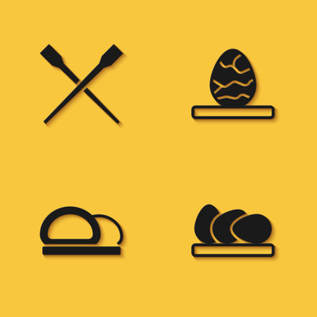 Set Food chopsticks, Chicken egg, Sushi and Chinese tea icon with long shadow. Vectorのイラスト素材