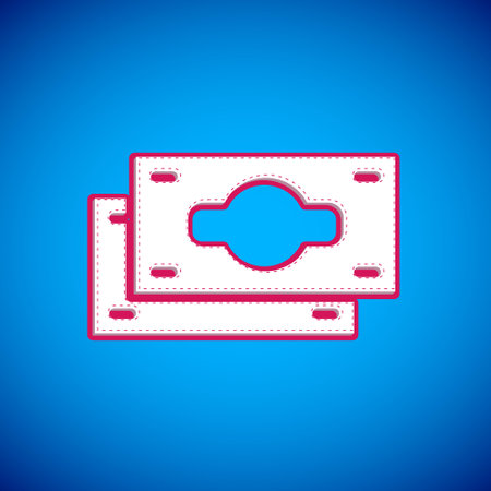 White Stacks paper money cash icon isolated on blue background. Money banknotes stacks. Bill currency. Vectorのイラスト素材