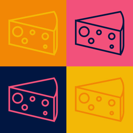 Pop art line Cheese icon isolated on color background. Vectorのイラスト素材