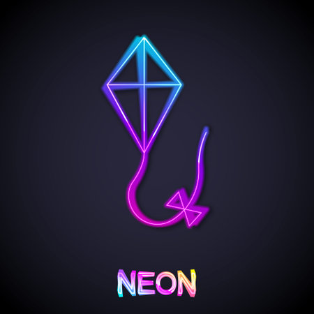 Glowing neon line Kite icon isolated on black background. Vectorのイラスト素材