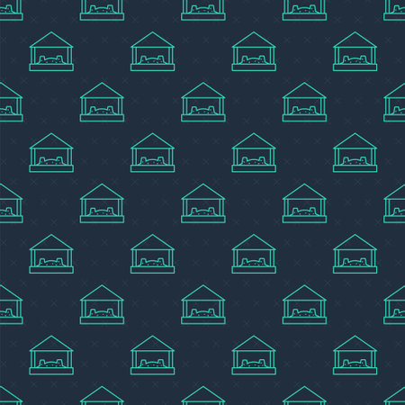 Green line Sandbox for kids with sand and umbrella icon isolated seamless pattern on blue background. Vectorのイラスト素材