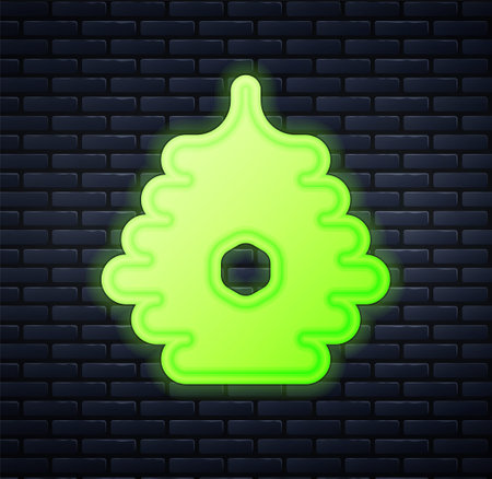 Glowing neon Hive for bees icon isolated on brick wall background. Beehive symbol. Apiary and beekeeping. Sweet natural food. Vectorのイラスト素材