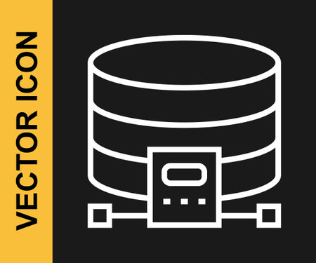 White line Cloud database icon isolated on black background. Cloud computing concept. Digital service or app with data transferring. Vectorのイラスト素材