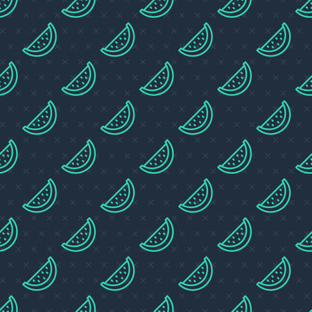 Green line Watermelon icon isolated seamless pattern on blue background. Vectorのイラスト素材