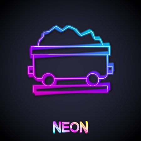 Glowing neon line Coal train wagon icon isolated on black background. Rail transportation. Vectorのイラスト素材
