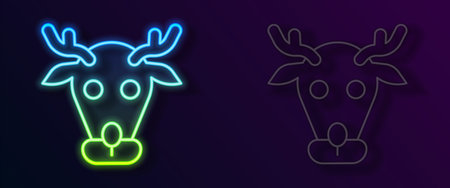 Glowing neon line Reindeer icon isolated on black background. Merry Christmas and Happy New Year. Vectorのイラスト素材