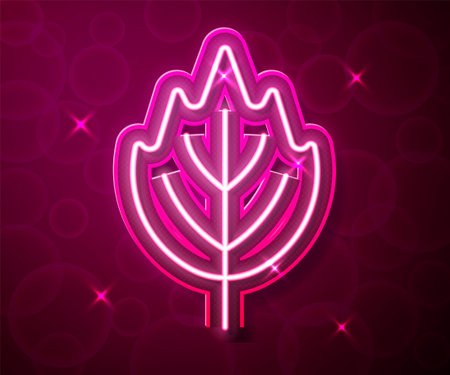 Glowing neon line Leaf icon isolated on red background. Leaves sign. Fresh natural product symbol. Vectorのイラスト素材