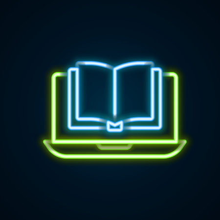 Glowing neon line Online class icon isolated on black background. Online education concept. Colorful outline concept. Vectorのイラスト素材