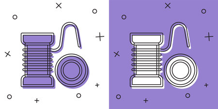 Set Spinning reel for fishing icon isolated on white and purple background. Fishing coil. Fishing tackle. Vectorのイラスト素材