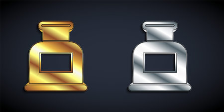 Gold and silver Inkwell icon isolated on black background. Long shadow style. Vectorのイラスト素材