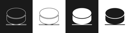 Set Hockey puck icon isolated on black and white background. Vectorのイラスト素材