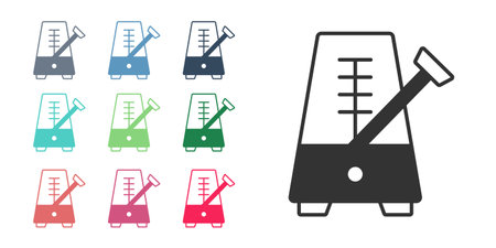 Black Classic Metronome with pendulum in motion icon isolated on white background. Equipment of music and beat mechanism. Set icons colorful. Vectorのイラスト素材