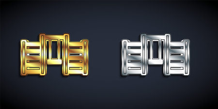 Gold and silver Wooden Swedish wall icon isolated on black background. Swedish stairs. Long shadow style. Vectorのイラスト素材