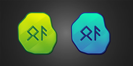 Green and blue Magic runes icon isolated on black background. Vectorのイラスト素材
