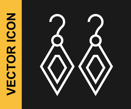 White line Earrings icon isolated on black background. Jewelry accessories. Vectorのイラスト素材