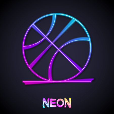Glowing neon line Basketball ball icon isolated on black background. Sport symbol. Vectorのイラスト素材