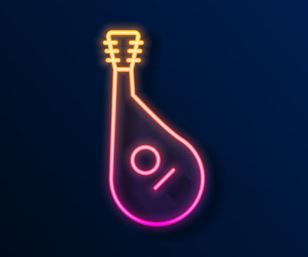 Glowing neon line Ukrainian traditional musical instrument bandura icon isolated on black background. Vectorのイラスト素材