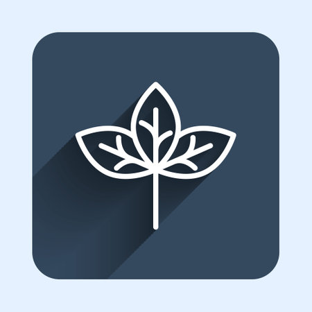 White line Leaf icon isolated with long shadow background. Leaves sign. Fresh natural product symbol. Blue square button. Vectorのイラスト素材