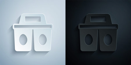 Paper cut Coffee cup to go icon isolated on grey and black background. Paper art style. Vectorのイラスト素材