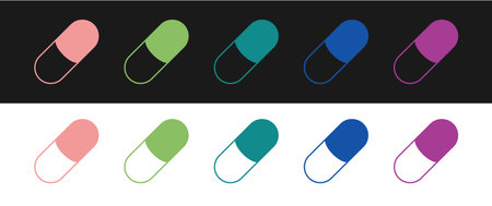 Set Sleeping pill icon isolated on black and white background. Vectorのイラスト素材