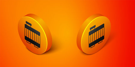 Isometric Car radiator cooling system icon isolated on orange background. Orange circle button. Vectorのイラスト素材
