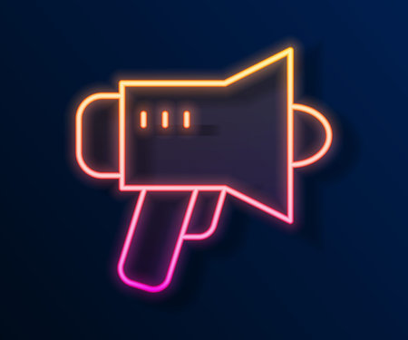 Glowing neon line Megaphone icon isolated on black background. Speaker sign. Vectorのイラスト素材
