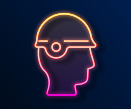 Glowing neon line Baseball helmet icon isolated on black background. Vectorのイラスト素材