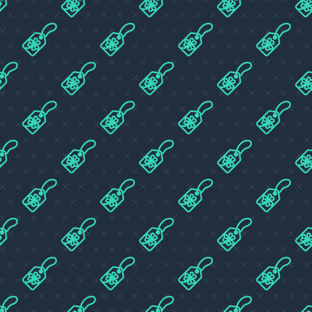 Green line Clover trefoil leaf with tag icon isolated seamless pattern on blue background. Happy Saint Patricks day. National Irish holiday. Vectorのイラスト素材