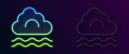 Glowing neon line Fog and cloud icon isolated on black background. Vectorのイラスト素材
